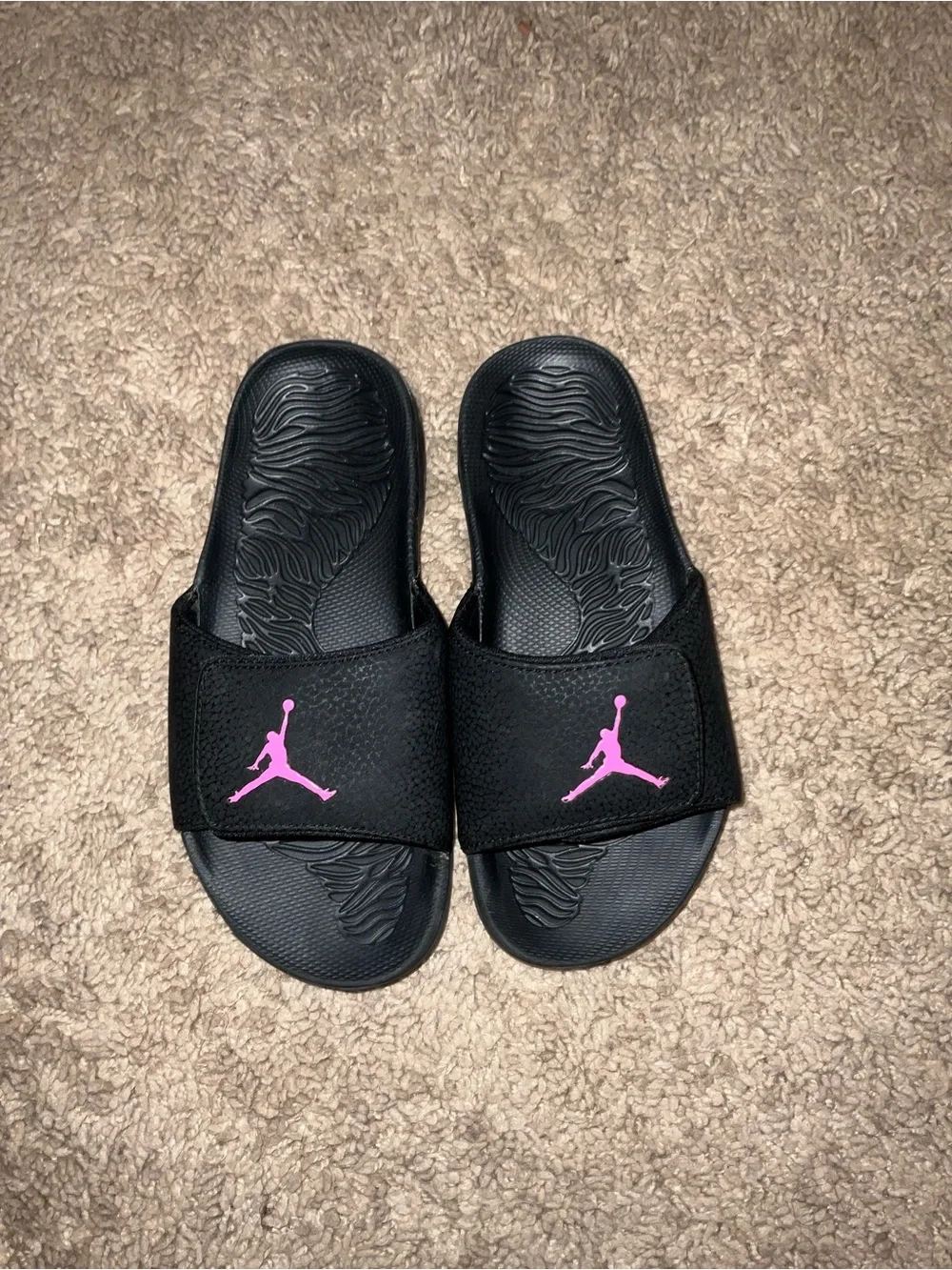 Jordan Kids Black Slide Sandals with Pink Jumpman